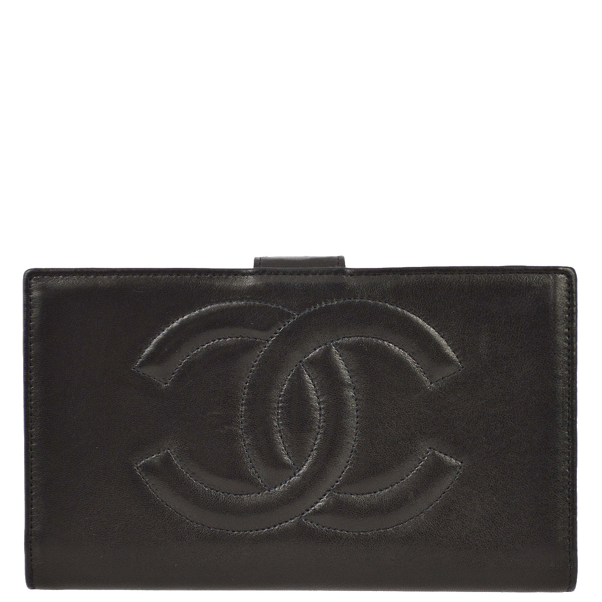 Chanel 1991-1994 Black Lambskin Long Wallet Purse