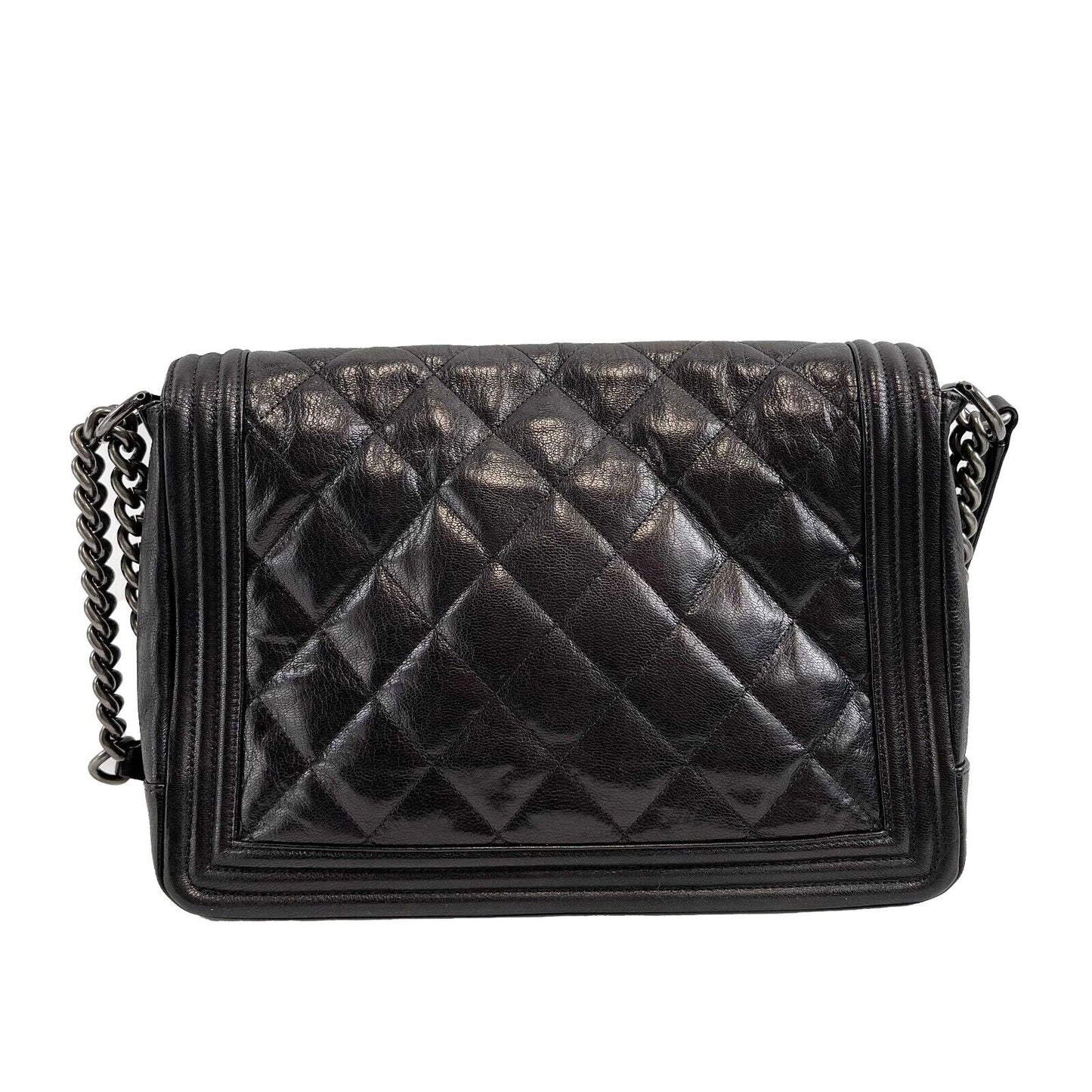 CHANEL Double Stitch Boy Flap Medium Quilted Calfskin Black Handbag