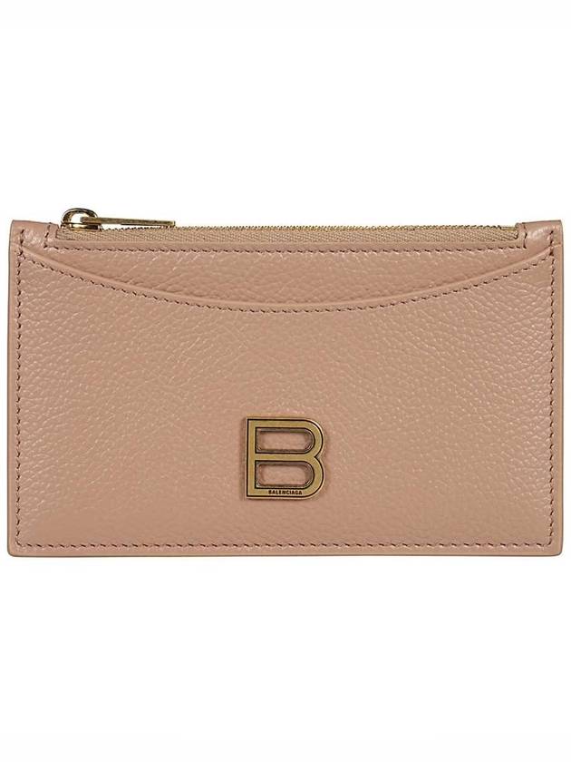 Luxury Balenciaga  Hourglass Gold B Logo Zipper Long Card Wallet Beige