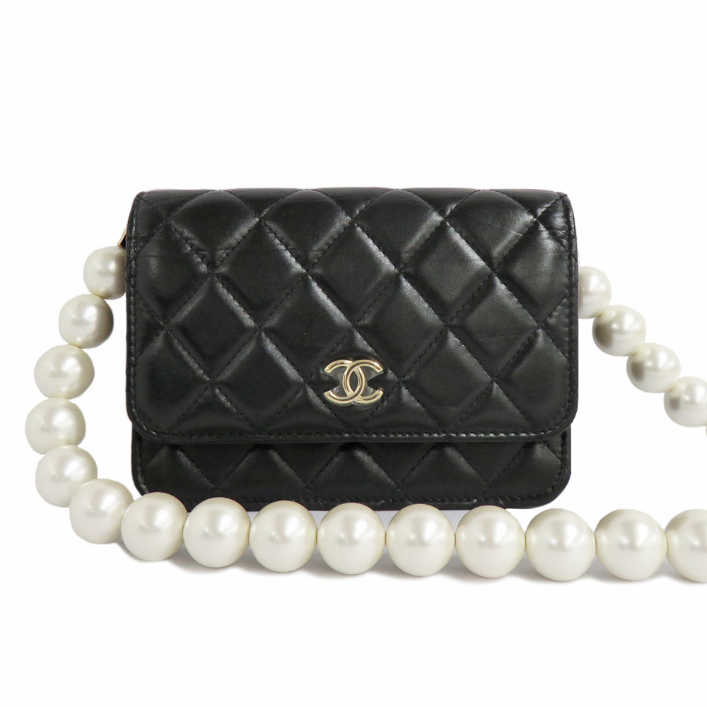 CHANEL CHANEL MATRASSE SHOLDERWALLET AP1898  Pearl Black G   31st Black Wallet