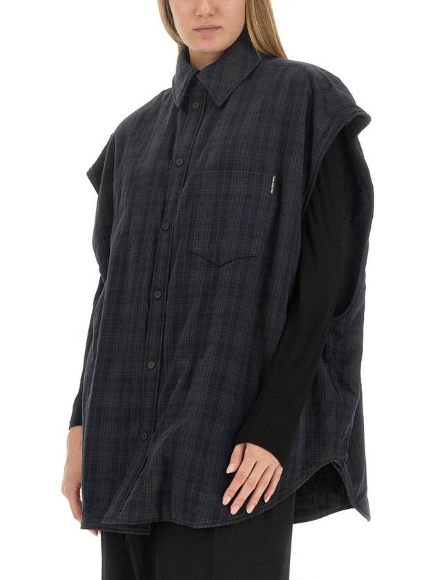 Luxury Balenciaga  Checked Pattern Long Sleeve Shirt Grey