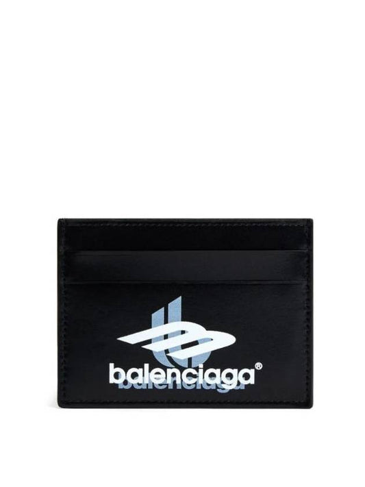 Luxury Balenciaga  Logo Print Leather Card Wallet Black