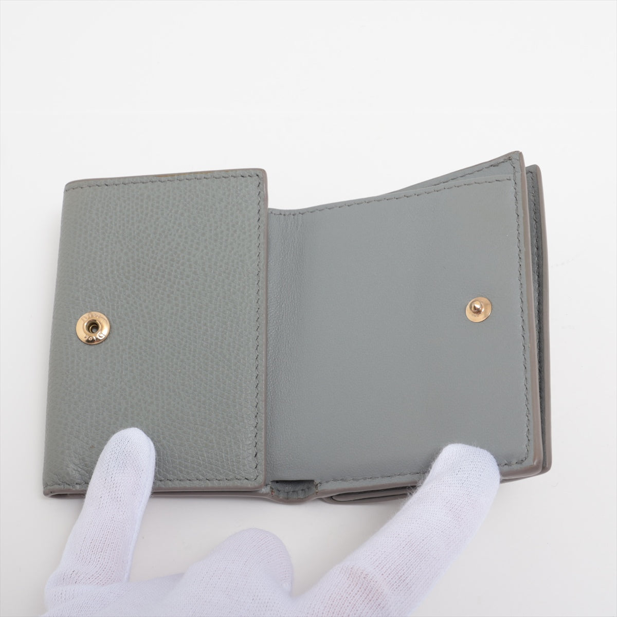 Dior Monterey Leather Compact Wallet Gr ay