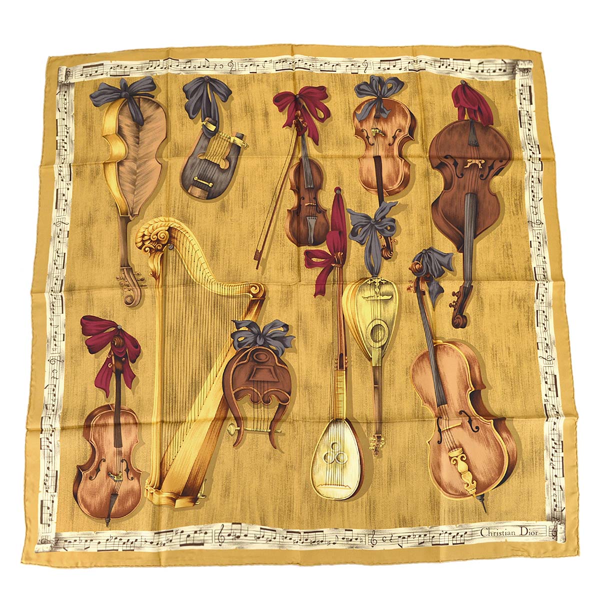 Christian Dior Musical Instrument Scarf Brown Small Good