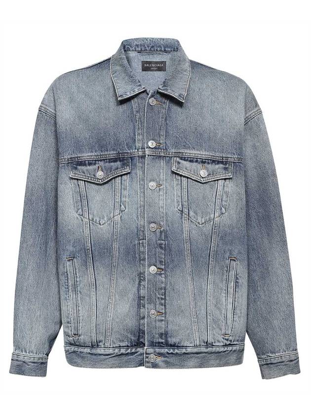 Luxury Balenciaga  Back Logo Print Oversized Denim Jacket Blue