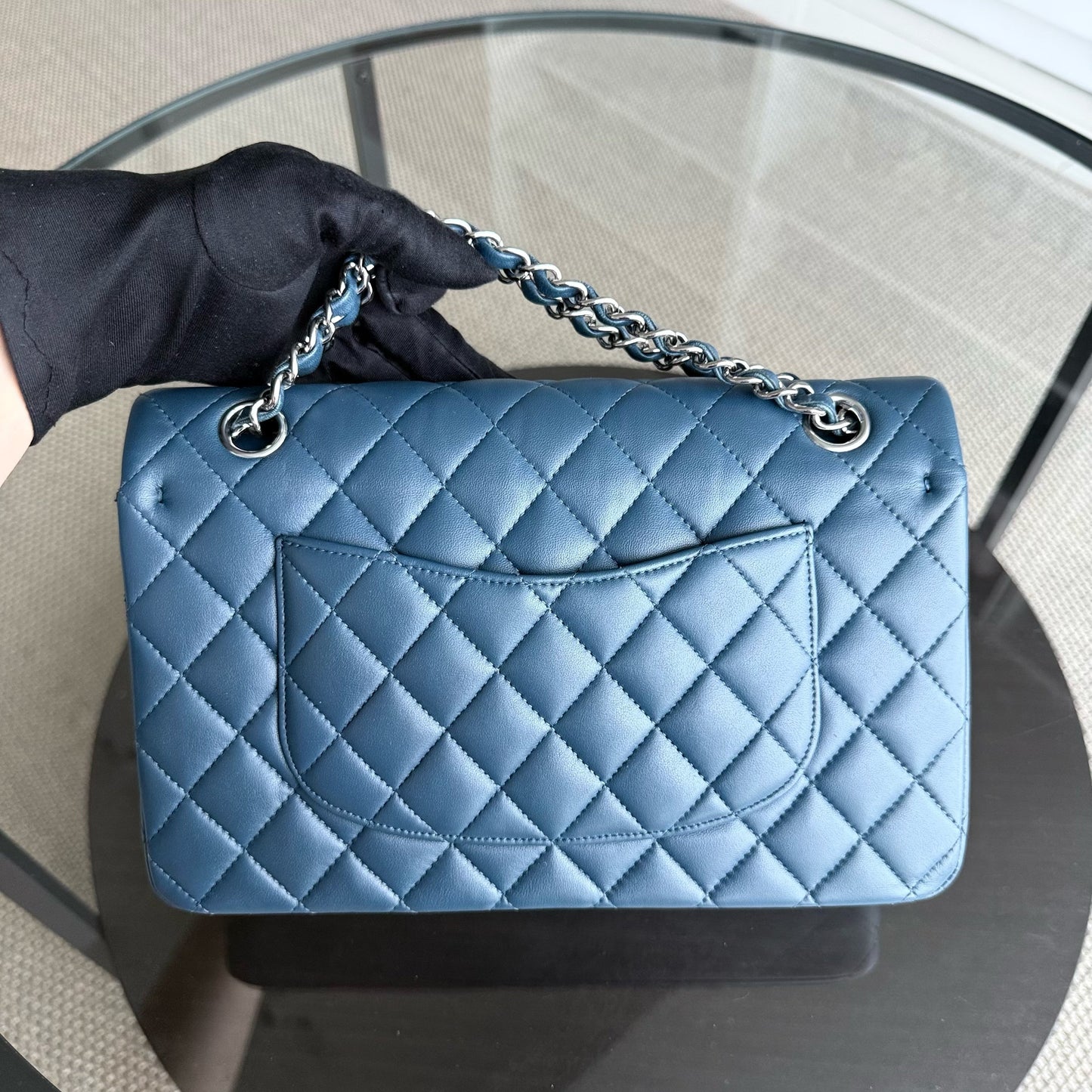 Chanel Classic Flap Medium - Caviar 25CM Quilted Blue Lambskin Silver Hardware Series 28