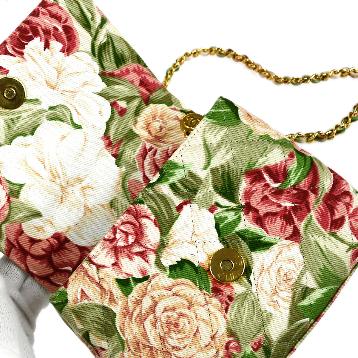 Chanel 1997-1999 Camellia Printed Chain Shoulder Bag