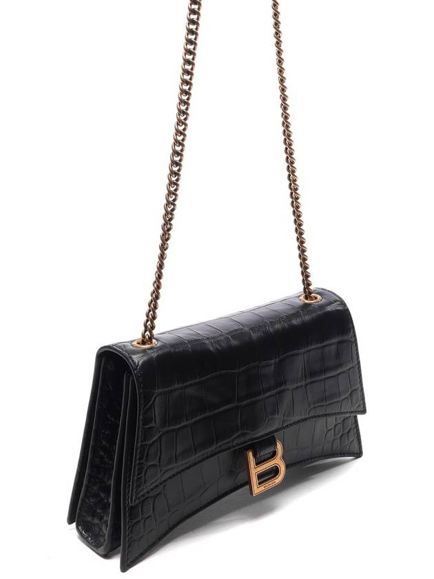 Luxury Balenciaga  Crush Crocodile Embossed Shoulder Bag Black