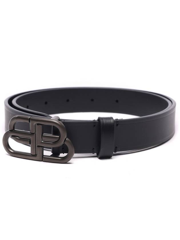 Luxury Balenciaga  BB Logo Thin Calfskin Belt Black