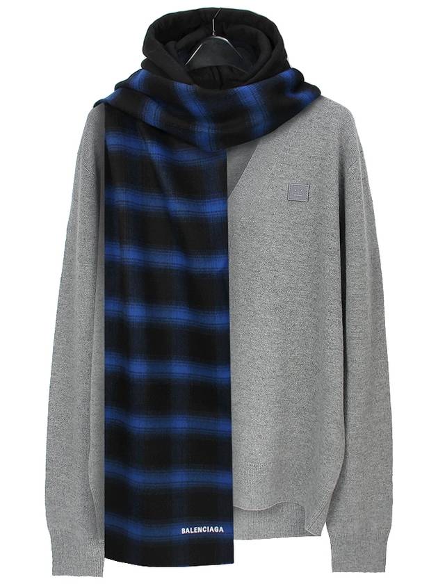 Luxury Balenciaga  Check Embroidery Logo Muffler Blue Black