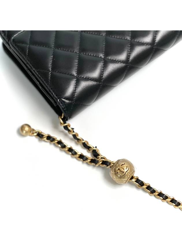 Wallet On Chain Crossbody Bag Lambskin Gold Black Chanel