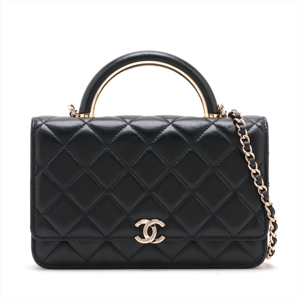 Chanel Lambskin  Chain Wallet Top Handle Black G