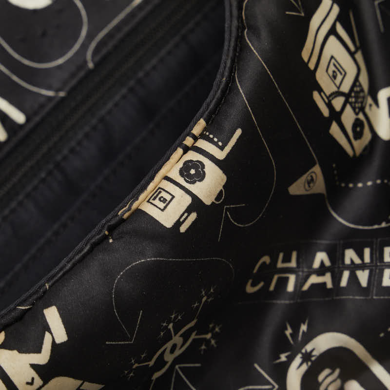 Chanel Yale Chain Shoulder Bag Black White Silver Nylon  Chanel