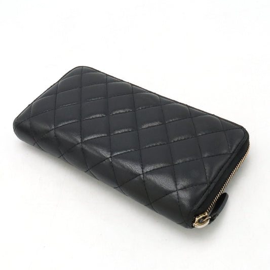 CHANEL MATRACE COCOMARK ROUNDFASNER Long Wallet Leather Black Black Gold  A50097