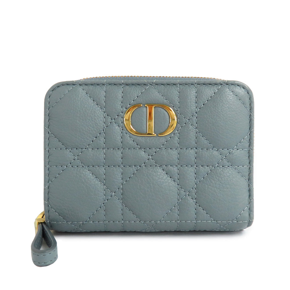 Dior Dior Caro Scarlet Biff Wallet S5032UWHC Lady Wallet Double Folded Wallet Cloud Blue ather Gold Coin    High Quality Wade