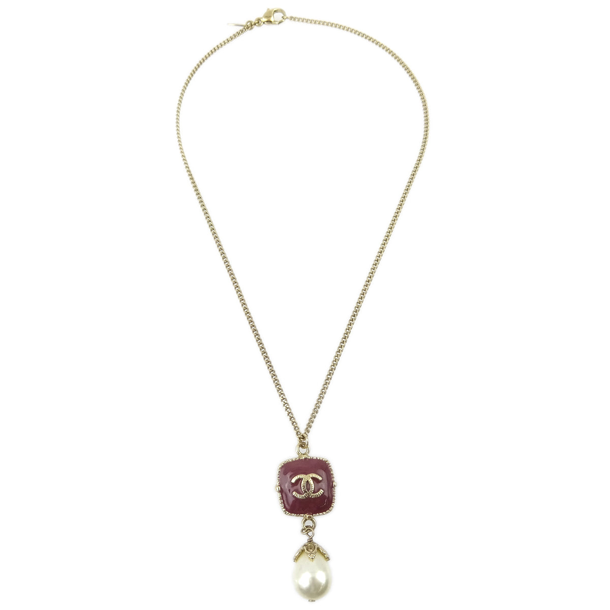Chanel Artificial Pearl Rhinestone Gold Chain Pendant Necklace 08A