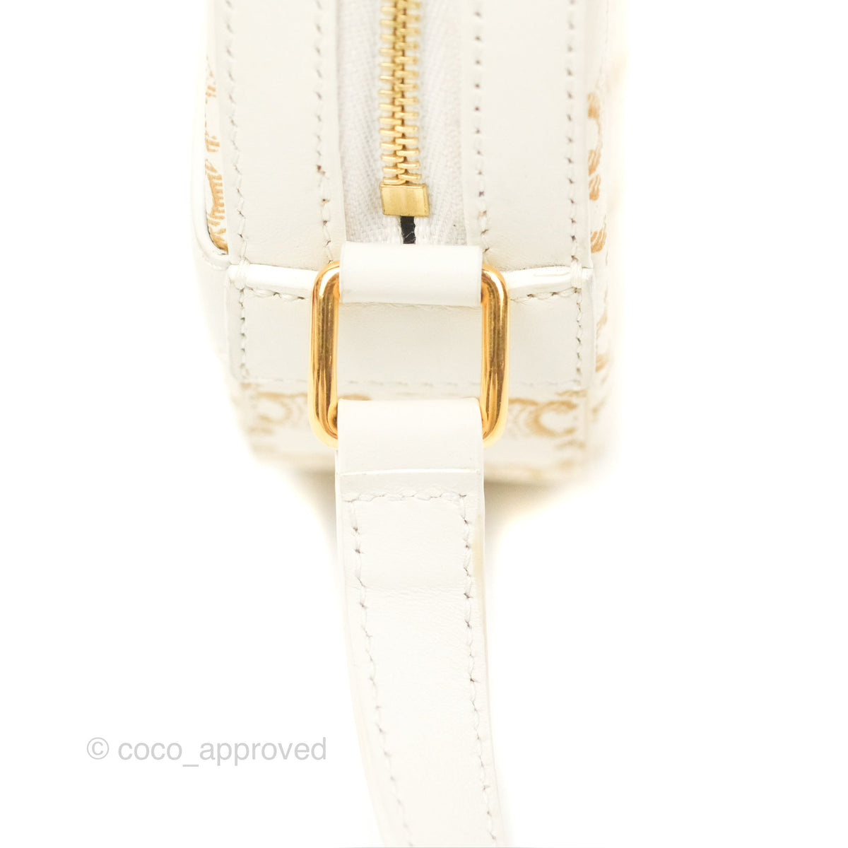 Celine Round Purse on Strap Triomphe Canvas White Calfskin