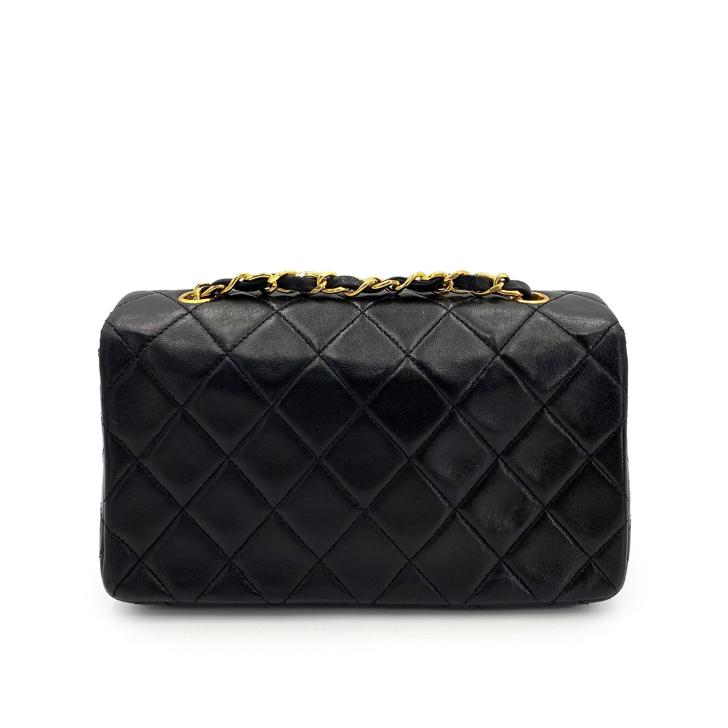 CHANEL VINTAGE MINI FULL FLAP CHAIN SHOULDER BAG BLACK LAMB SKIN 90241291