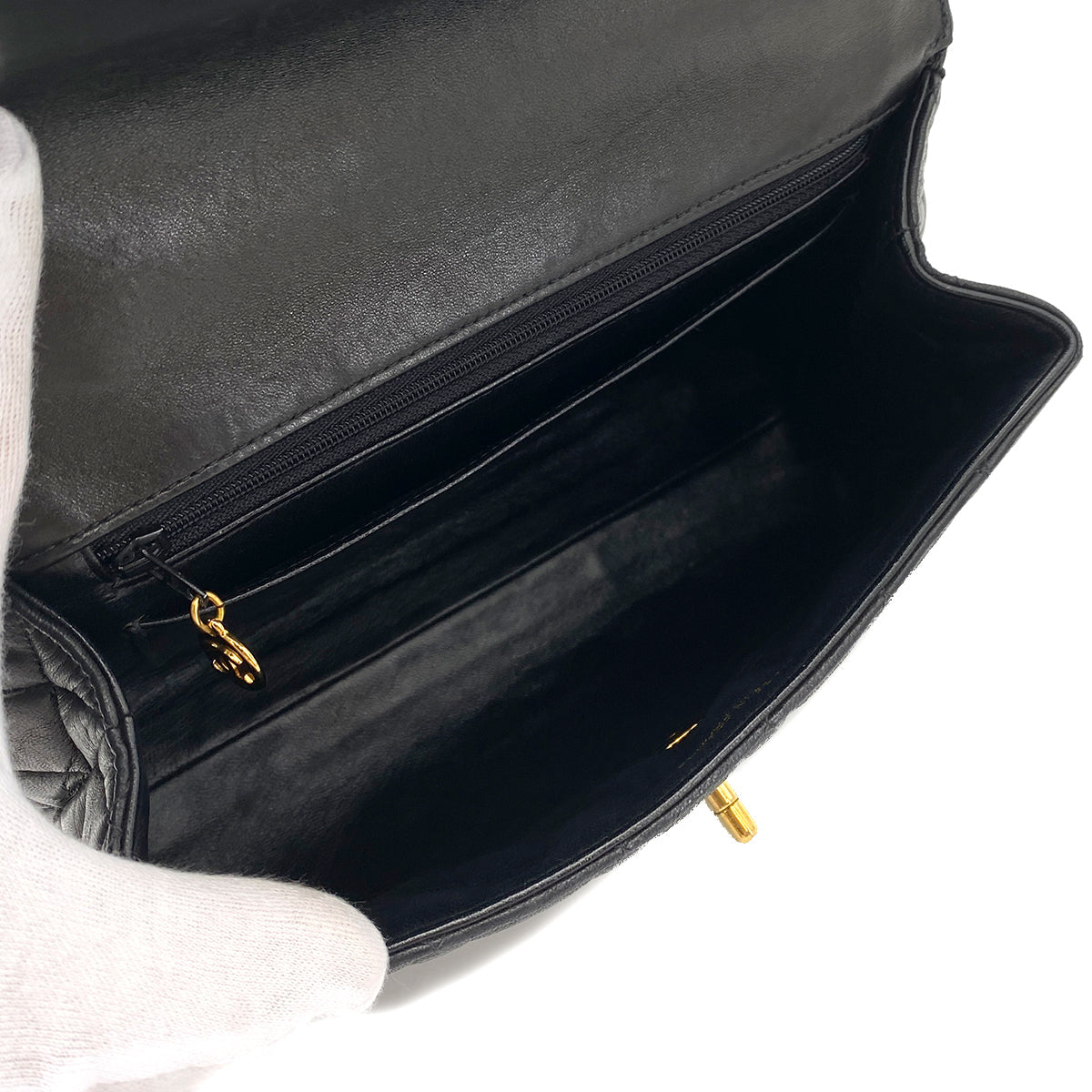 CHANEL VINTAGE MATELASSE HAND BAG BLACK LAMB SKIN 90245039