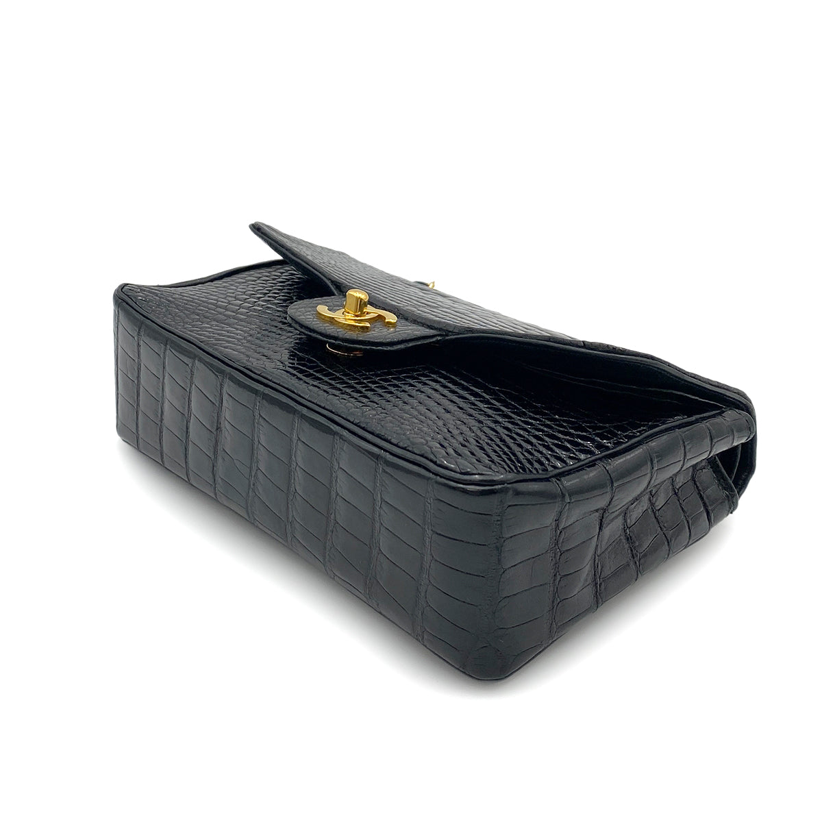 CHANEL VINTAGE CHAIN SHOULDER BAG BLACK CROCODILE 90257292