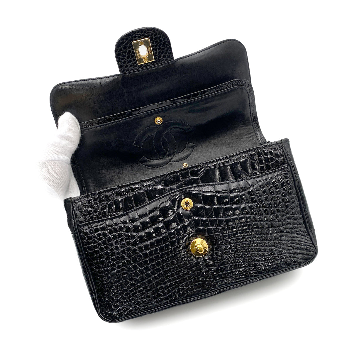 CHANEL VINTAGE CHAIN SHOULDER BAG BLACK CROCODILE 90257292