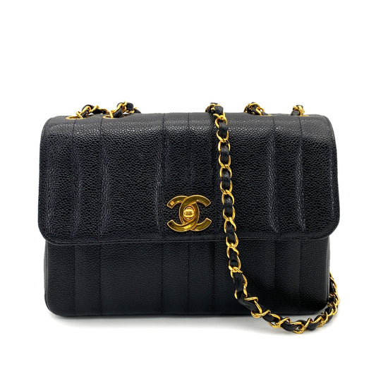 CHANEL VINTAGE MADEMOISELLE CHAIN SHOULDER BAG BLACK CAVIAR SKIN 90259611
