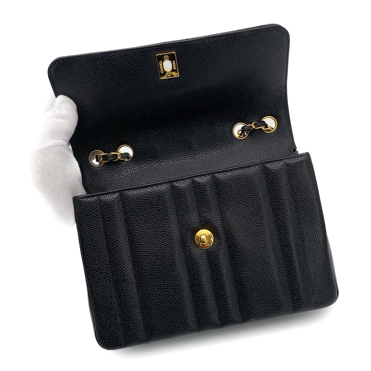 CHANEL VINTAGE MADEMOISELLE CHAIN SHOULDER BAG BLACK CAVIAR SKIN 90259611