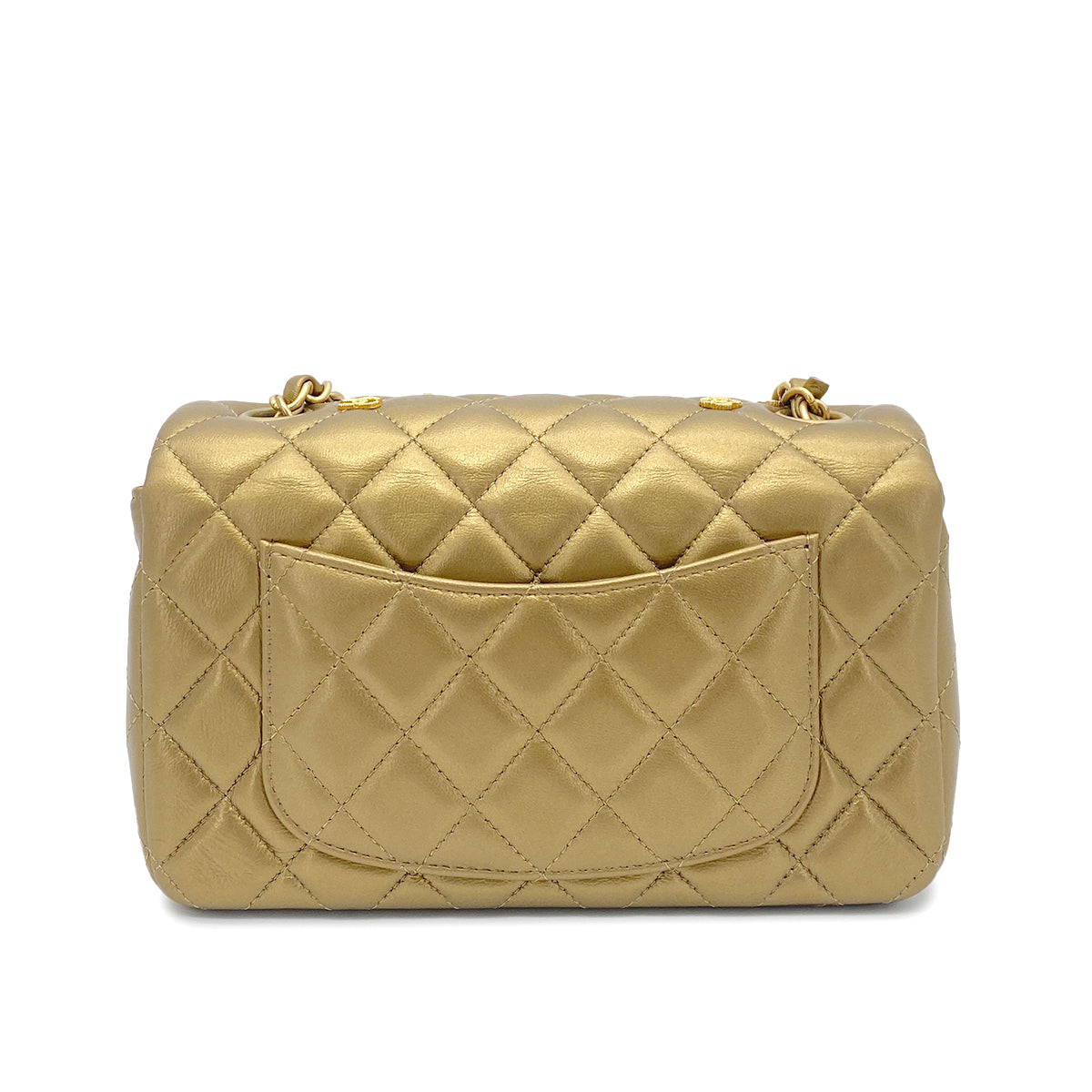 CHANEL MINI MATELASSE EGYPT CHARM CHAIN SHOULDER BAG GOLD LAMB SKIN 90266135