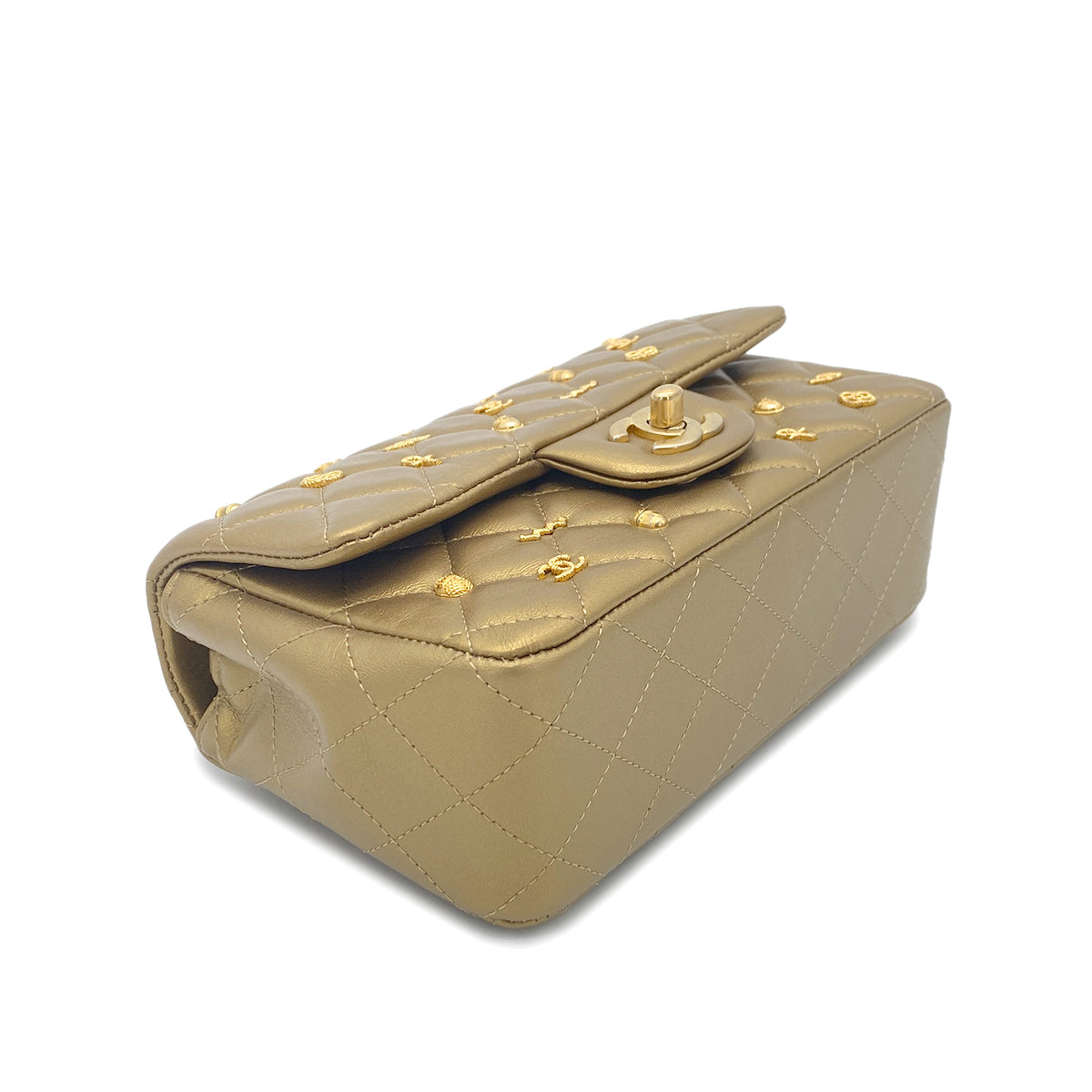CHANEL MINI MATELASSE EGYPT CHARM CHAIN SHOULDER BAG GOLD LAMB SKIN 90266135