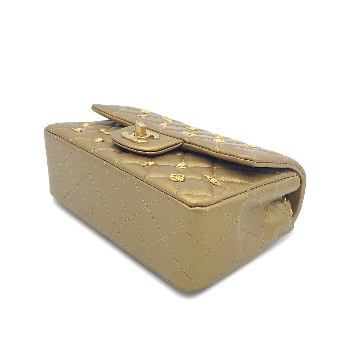 CHANEL MINI MATELASSE EGYPT CHARM CHAIN SHOULDER BAG GOLD LAMB SKIN 90266135