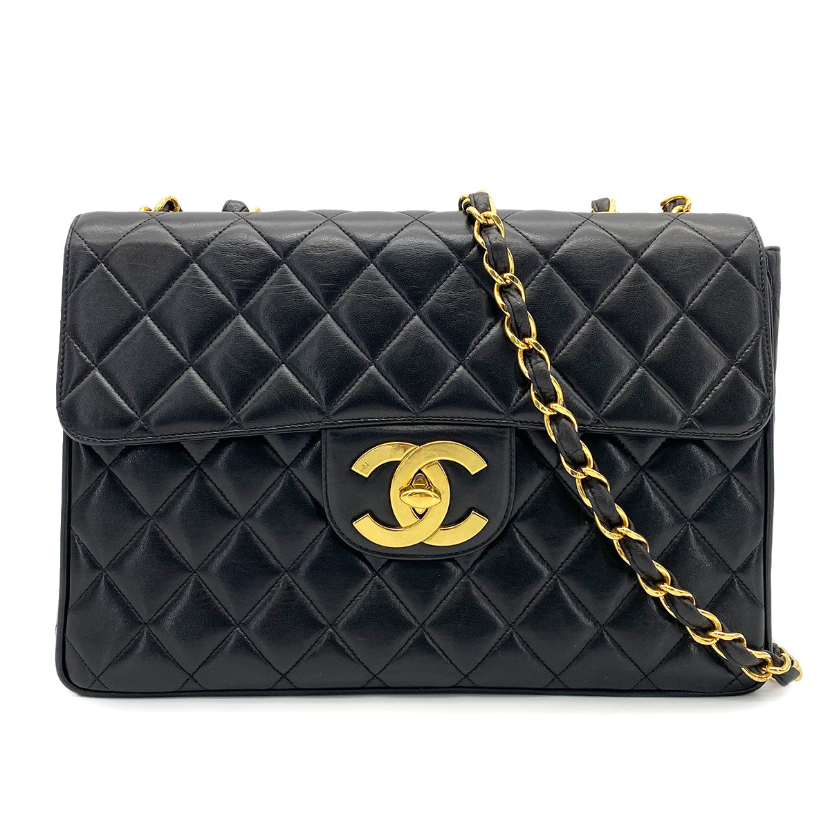 CHANEL VINTAGE JUMBO MATELASSE 30 CHAIN SHOULDER BAG BLACK LAMB SKIN 90266141