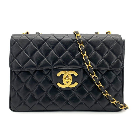 CHANEL VINTAGE JUMBO MATELASSE 30 CHAIN SHOULDER BAG BLACK LAMB SKIN 90266141