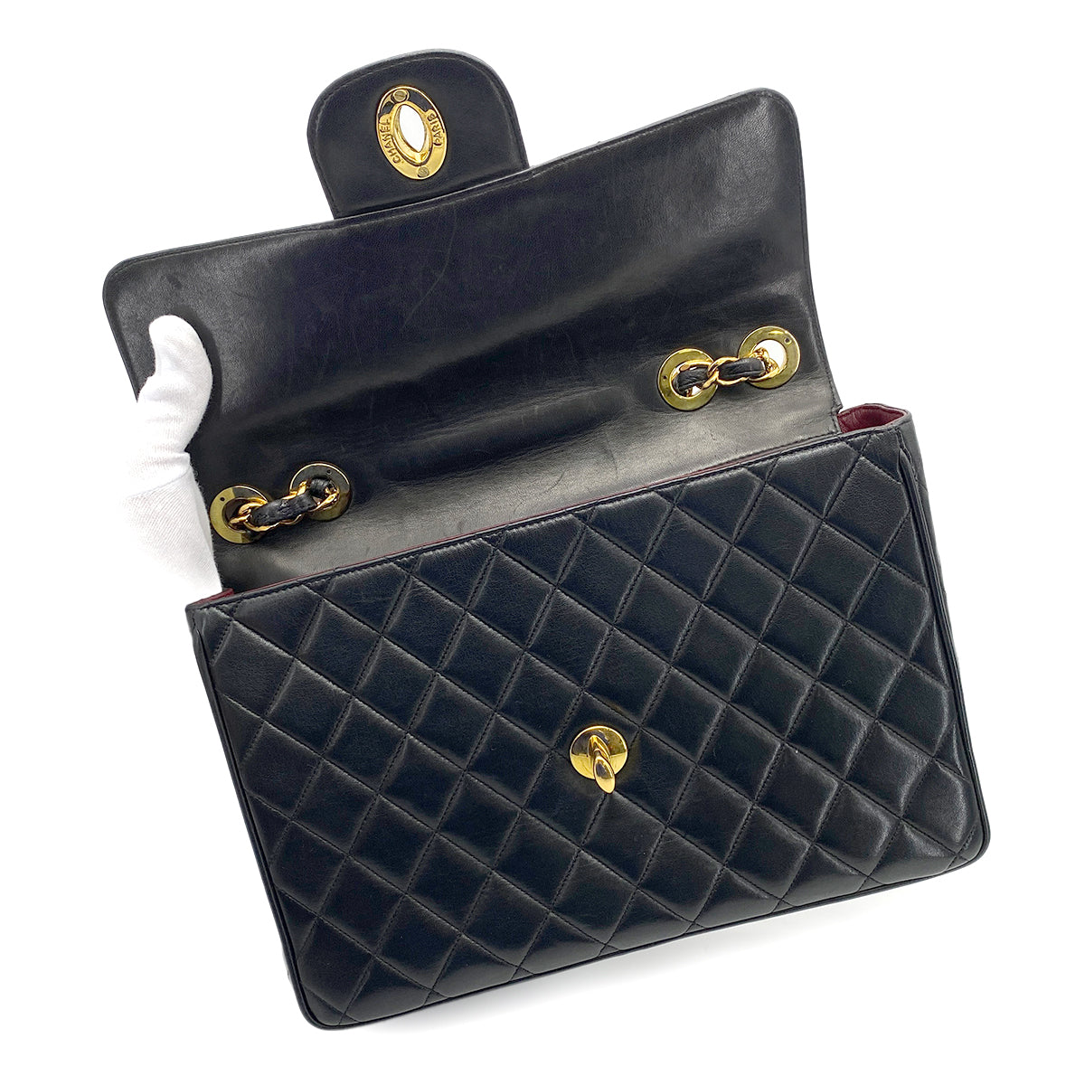 CHANEL VINTAGE JUMBO MATELASSE 30 CHAIN SHOULDER BAG BLACK LAMB SKIN 90266141