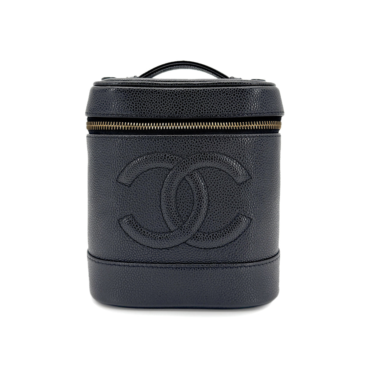 CHANEL VINTAGE VANITY HAND BAG BLACK CAVIAR SKIN 90267393