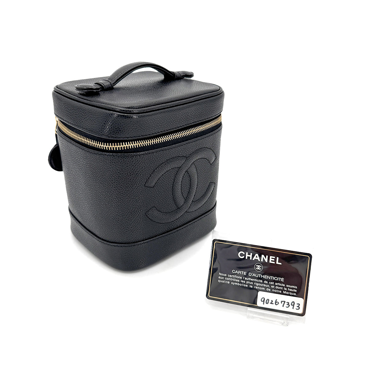 CHANEL VINTAGE VANITY HAND BAG BLACK CAVIAR SKIN 90267393