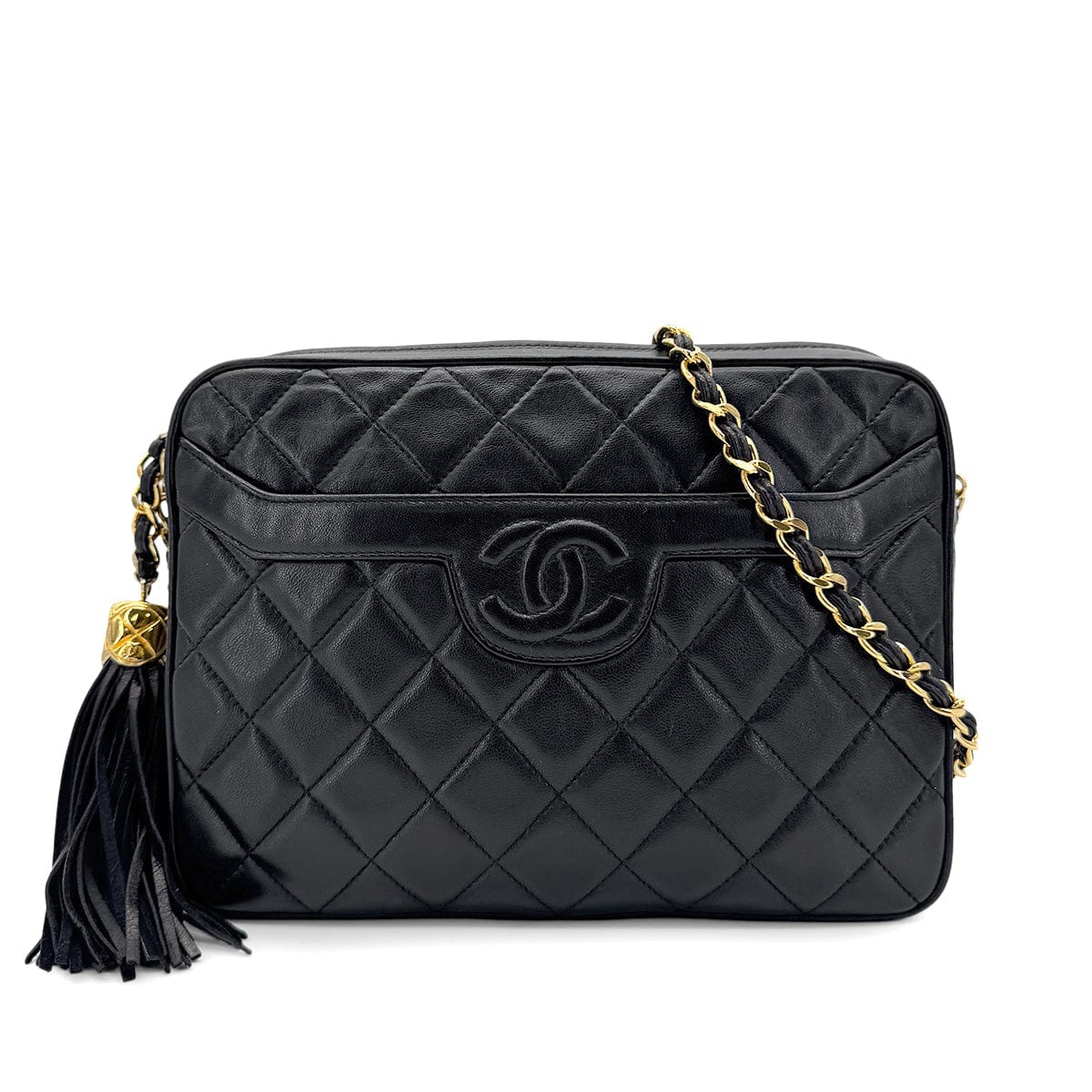 CHANEL VINTAGE MATELASSE FRINGE SHOULDER BAG BLACK LAMB SKIN 90268310