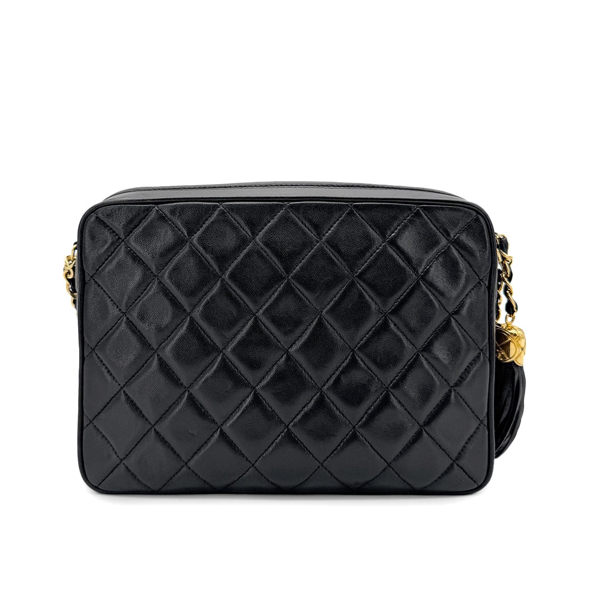 CHANEL VINTAGE MATELASSE FRINGE SHOULDER BAG BLACK LAMB SKIN 90268310
