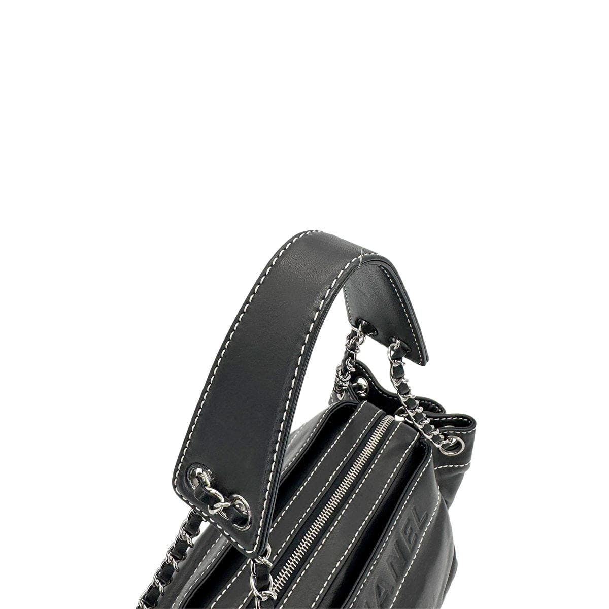CHANEL VINTAGE LOGO CHAIN SHOULDER BAG BLACK LAMB SKIN 90269168