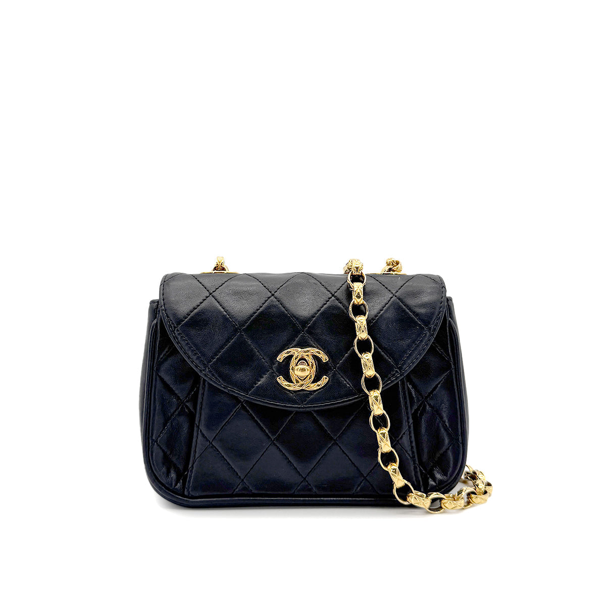 CHANEL VINTAGE MATELASSE MINI CHAIN SHOULDER BAG BLACK LAMB SKIN 90269602