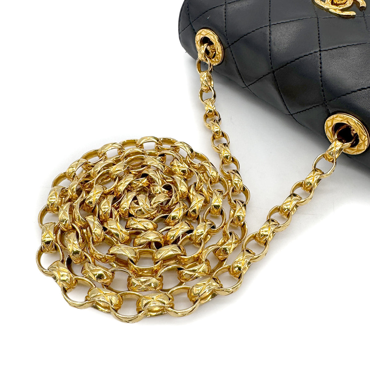 CHANEL VINTAGE MATELASSE MINI CHAIN SHOULDER BAG BLACK LAMB SKIN 90269602
