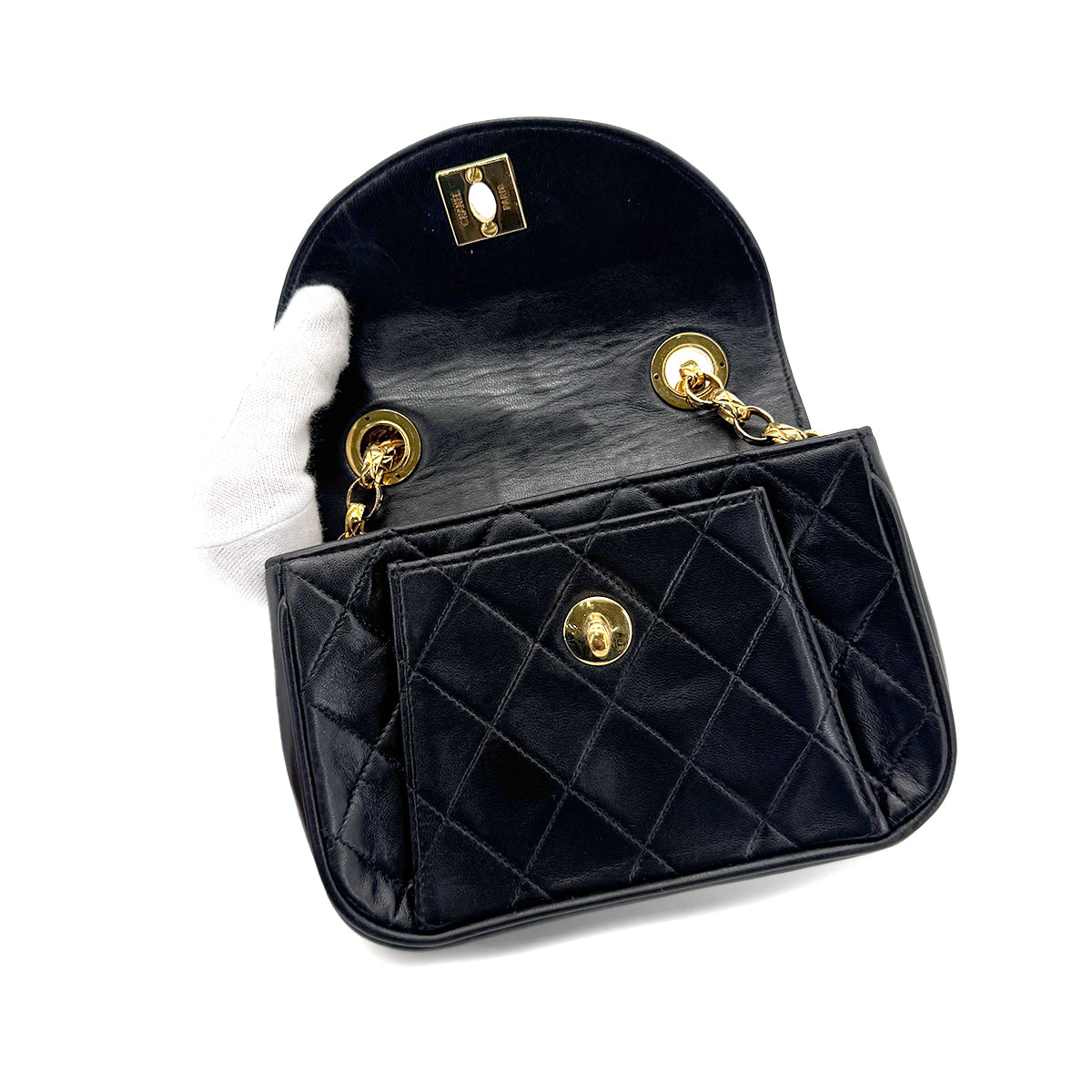 CHANEL VINTAGE MATELASSE MINI CHAIN SHOULDER BAG BLACK LAMB SKIN 90269602