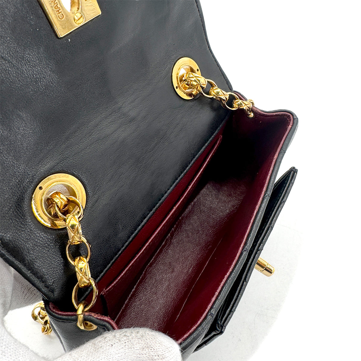 CHANEL VINTAGE MATELASSE MINI CHAIN SHOULDER BAG BLACK LAMB SKIN 90269602