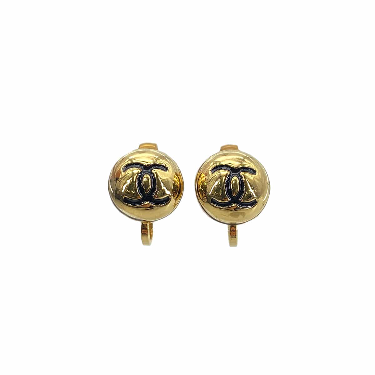 CHANEL VINTAGE EARRINGS COCOMARK BLACK GOLD ACCESSORY 90270763