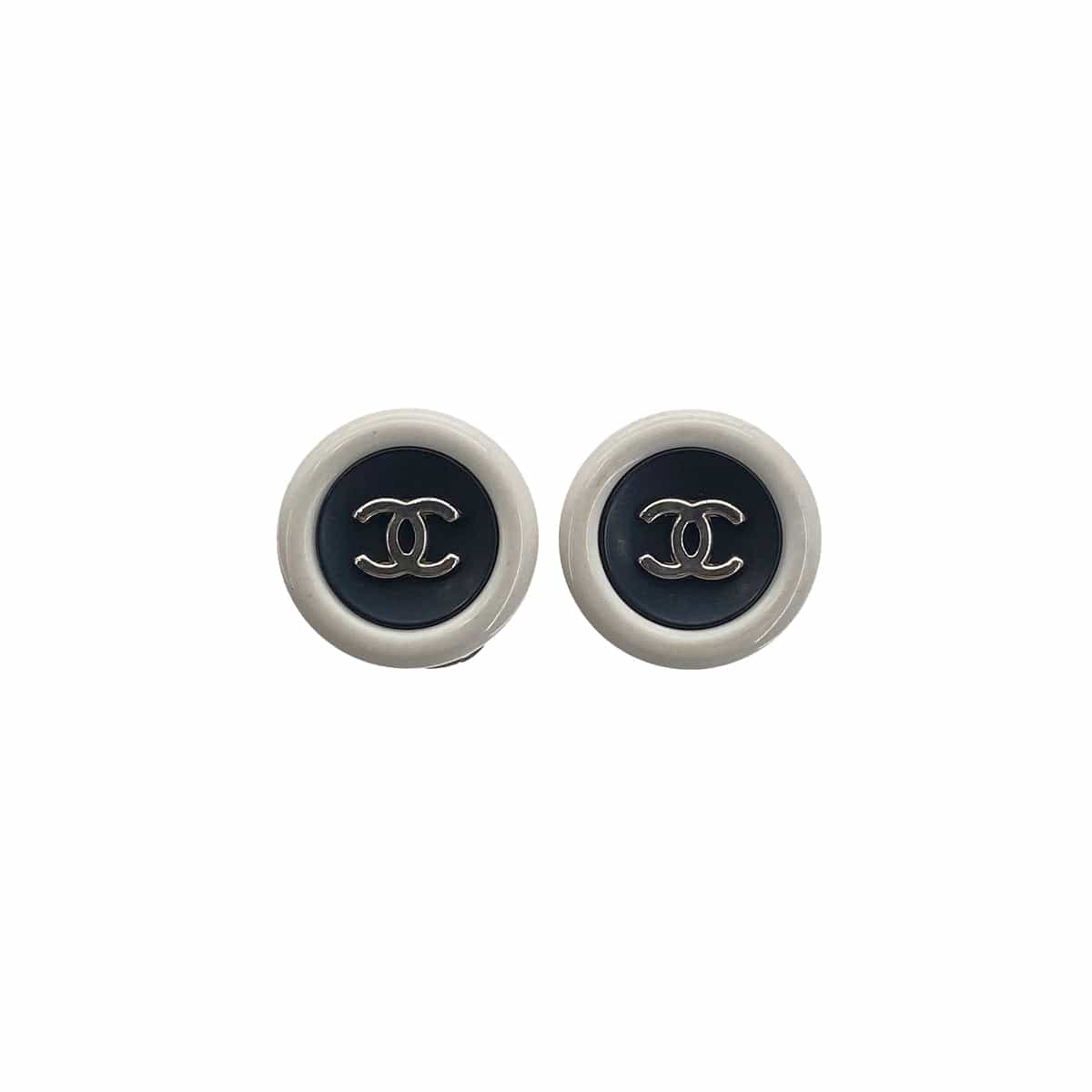CHANEL VINTAGE EARRINGS ROUND COCOMARK BLACK WHITE ACCESSORY 96P 90270764