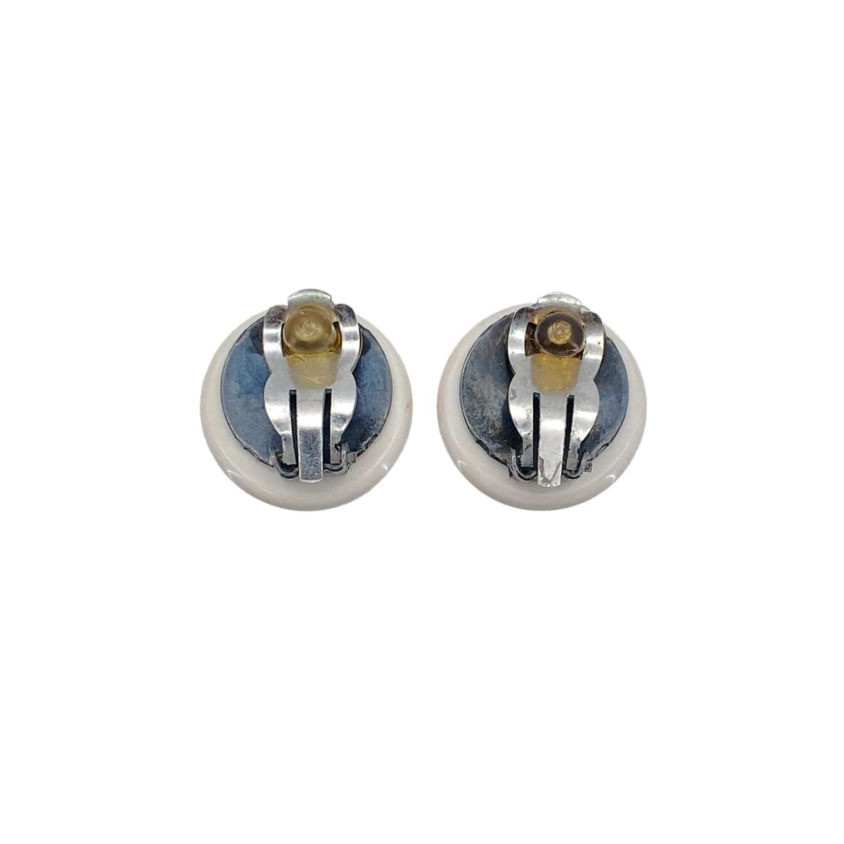CHANEL VINTAGE EARRINGS ROUND COCOMARK BLACK WHITE ACCESSORY 96P 90270764