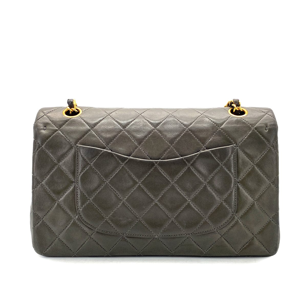 CHANEL VINTAGE CLASSIC FLAP MEDIUM CHAIN SHOULDER BAG GRAY LAMB SKIN 90270801