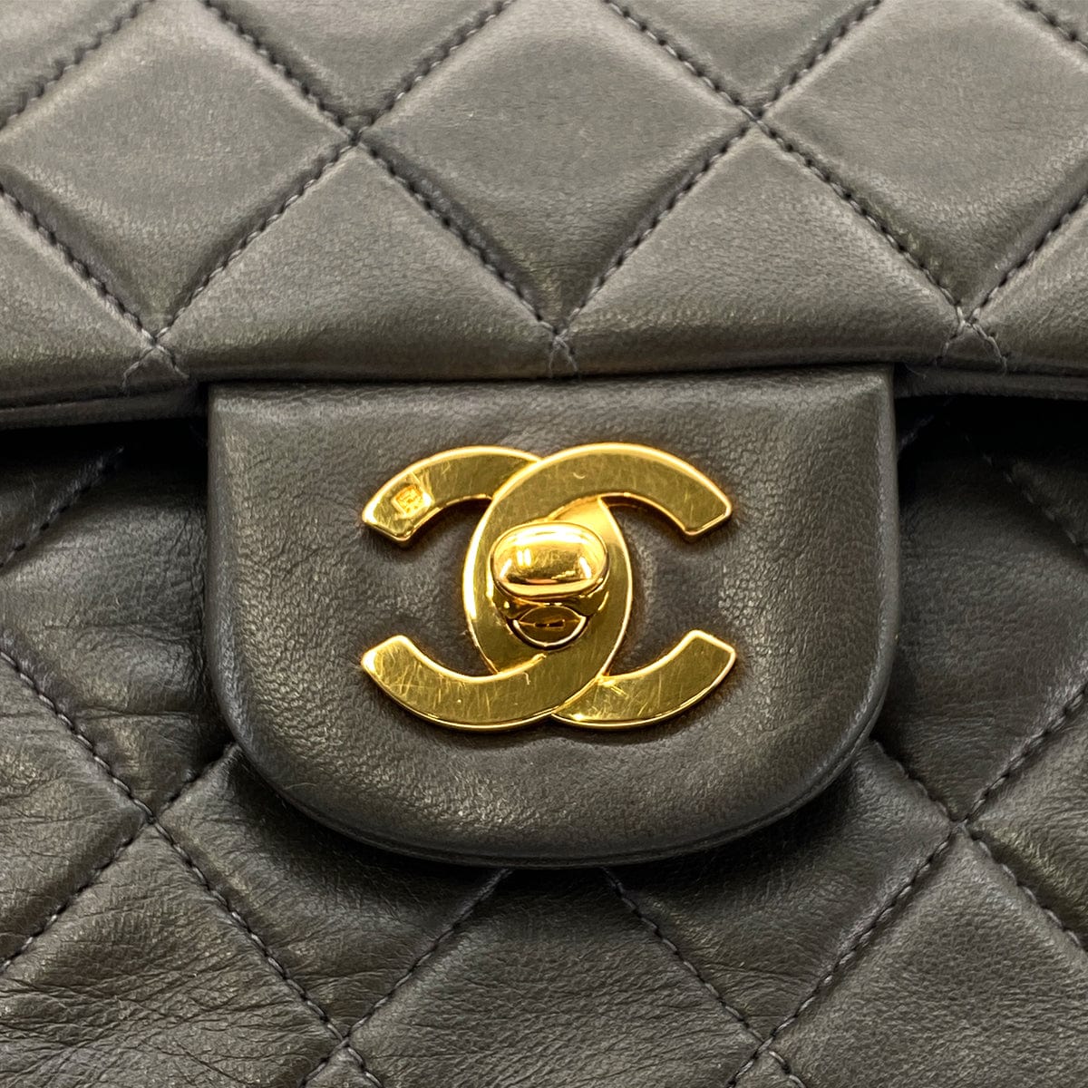 CHANEL VINTAGE CLASSIC FLAP MEDIUM CHAIN SHOULDER BAG GRAY LAMB SKIN 90270801