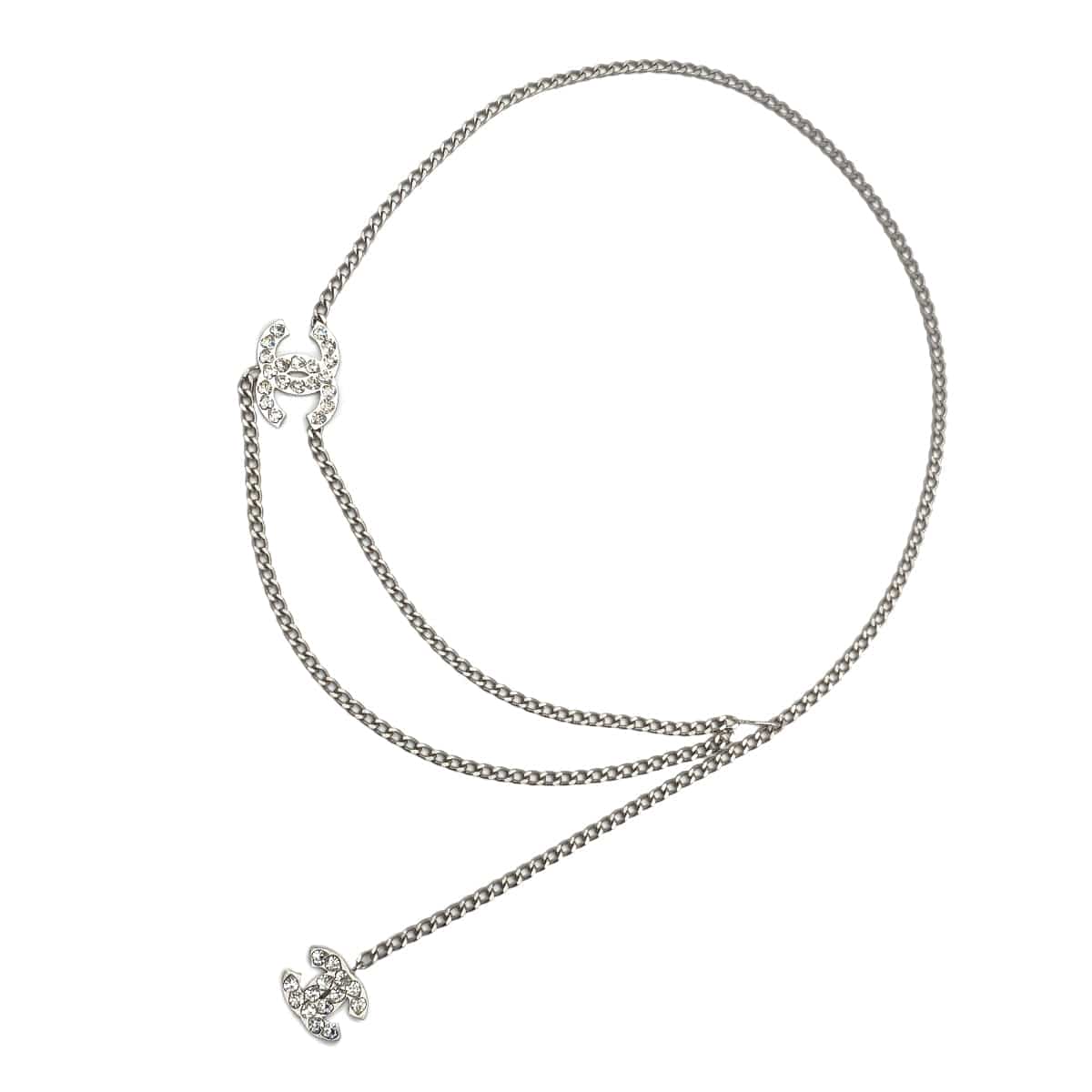 CHANEL CHAIN BELT COCOMARK HEART RHINESTONE SILVER ACCESSORY 04A 90271289