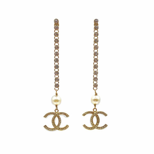 CHANEL EARRINGS COCOMARK RHINESTONE FAKEPEARL SWING ACCESSORY B21B 90271290