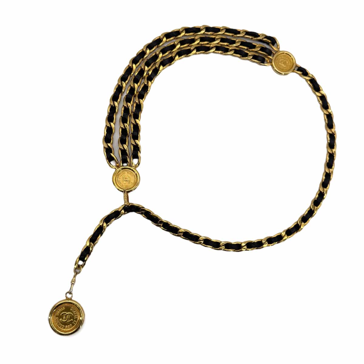 CHANEL VINTAGE CHAIN BELT LEATHER COCOMARK COIN ACCESSORY 90271883